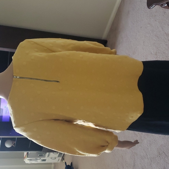 Anthropologie w5 L mustard yellow quarter balloon sleeve raised dot pattern - Picture 4 of 6